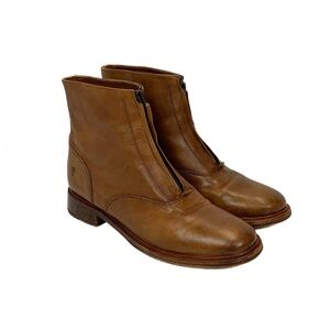 Frye Kelly Zip Front Ankle Boot Genuine Leather Women Size 8 Brown Distressed